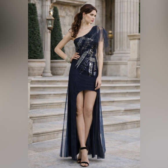 BCBGMaxAzria Dresses & Skirts - BCBGMAXAZRIA “Malia” Tulle Sequin Gown
Size: 0 | Color: Navy Blue